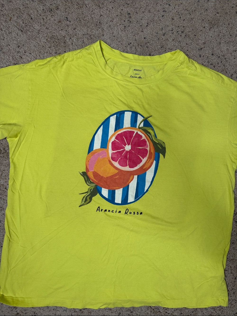 Anthropologie Maeve Yellow Citrus Graphic Short Sleeve Tee - oversized XS